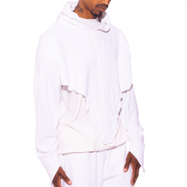 V CUT HOODIE IN WHITE TERRY (MENS)