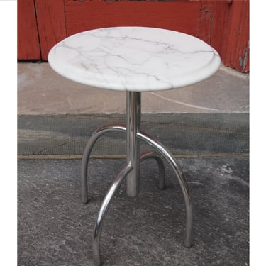 Rare Vintage Knoll Lawrence Laske SAGUARO CACTUS Side End TABLE, 14" White Carrara Marble, Polished Aluminum, Mid-Century Post-Modern eames 