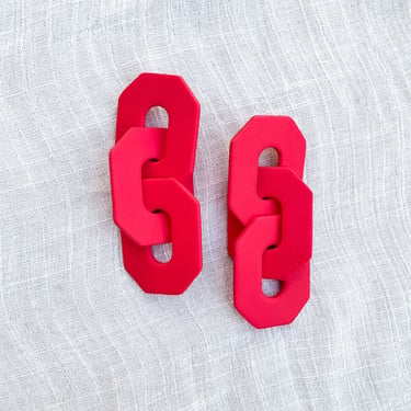 Red Lightweight Statement Earrings | hex links in raspberry 
