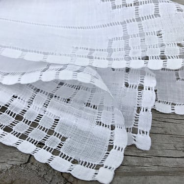 Vintage White Linen Hankie Bridal Wedding Handkerchief Drawn Thread Lace 
