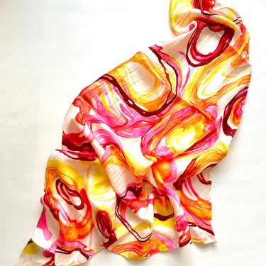 Vintage 60s 70s Bright Hippie Large Scarf 1960s 1970s Dreamy Swirl Hair Wrap 