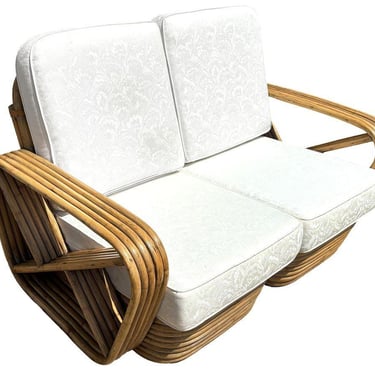 Restored Frankl Style Rattan 5-Strand Square Pretzel Setional Settee Sofa 