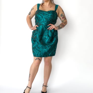 Y2K Teal and Black Cocktail Dress, sz. L-XL