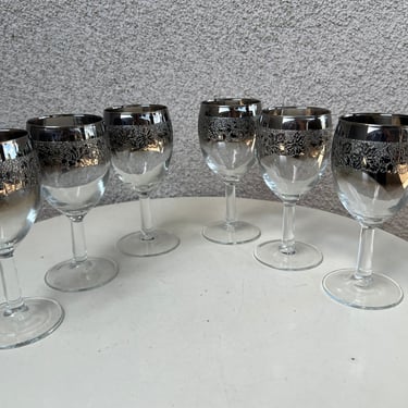 Vintage MCM cordial glasses or mini wine glasses fade silver grape theme rims Set of 6 