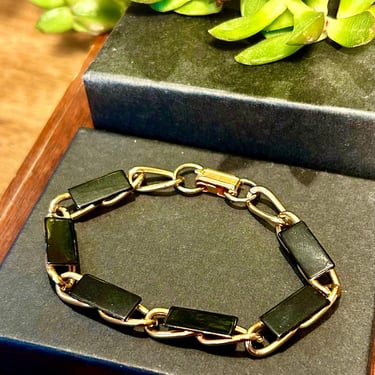 Vintage Gold Tone Chain Black Enamel Bangle Bracelet Retro Fashion Jewelry 