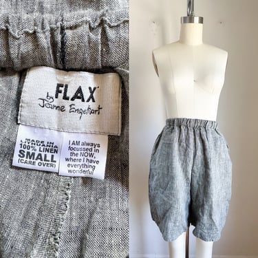 Vintage 1990s Flax Salt & Pepper Gray Linen Shorts / S-M 