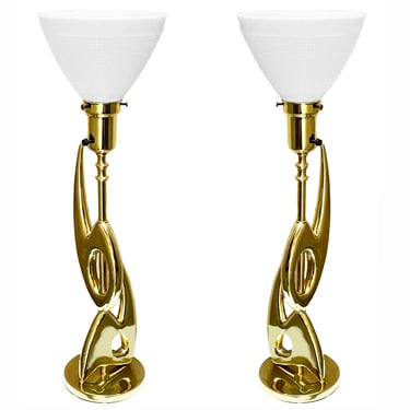 Pair of Brass Sculptural Table Lamps