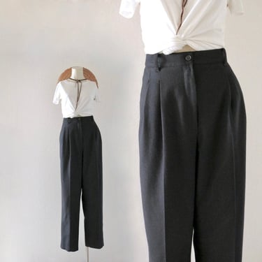 black merino wool trousers - 31 - vintage 90s pleat front high waist winter womens pants 