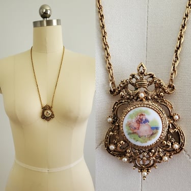 1950s German Courting Necklace with Rococo Themed Couple - 50s Jewelry - 50s Accessories 