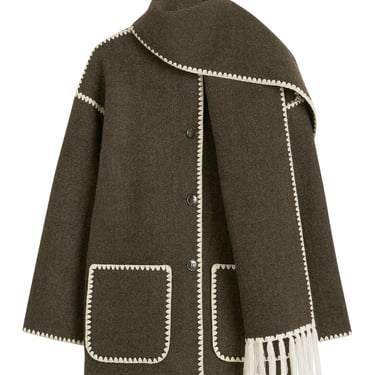 Toteme Women Embroidered Scarf Jacket Chocolate Melange