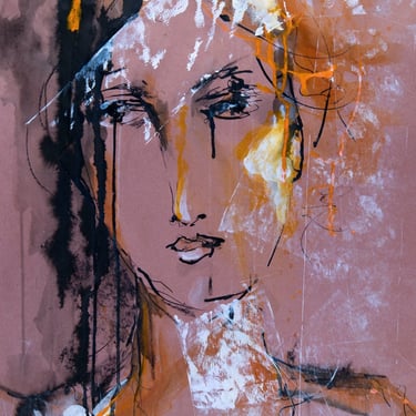 Expressive Portrait of a Woman - Female Portrait - Contemporary Style - One of a Kind - Expressive Ink Art - Ready to Frame - Unique Art 