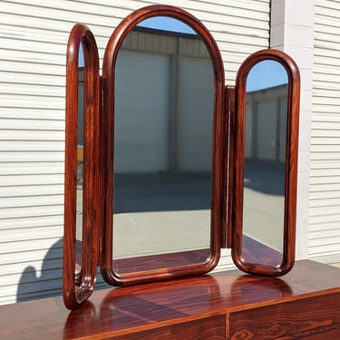 Three Panel Rosewood Mirror | Vintage | Mid Century | MCM | Danish | Mid Century Modern | Wall Mirror | Tri-Fold | Solid Wood | Retro 