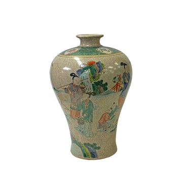 Vintage Chinese Crackle Beige Color People Graphic Porcelain Vase ws3430SE 