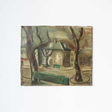 Reverso | La Place de Vans Landscape Oil Painting Dated 1942