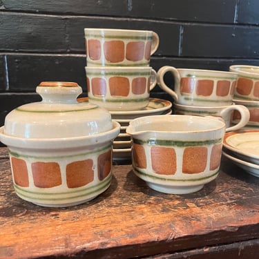 Vintage Iron Mountain Stoneware Whispering Pines Coffee Set Service for 8 