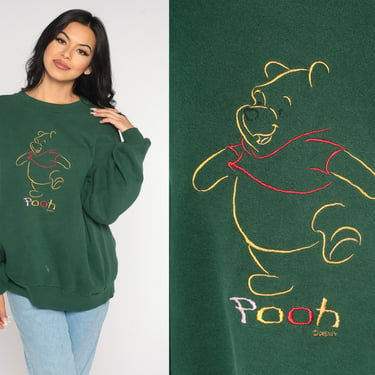 Winnie The Pooh Sweatshirt Dark Green Walt Disney Sweater 90s Graphic Shirt Cartoon 1990s Vintage Crewneck Kawaii Plus Size 2x xxl 2xl 