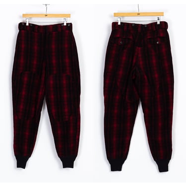 60s Woolrich Red & Black Plaid Hunting Pants - 31" Waist | Vintage Unisex Wool High Waist Trousers 