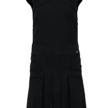 Chanel - Black Silk Drop-Waist Sleeveless Dress w/ Pleated Skirt & Pockets Sz 2