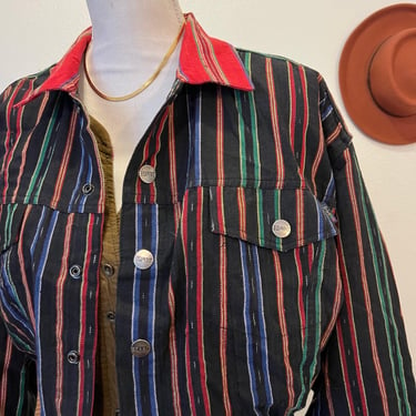 E Sprit 90s Vintage Western Primary Colored Cropped Cotton Jacket Size Medium 