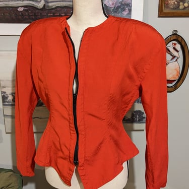 Vintage Red Zipup Top with Shoulder Pads 