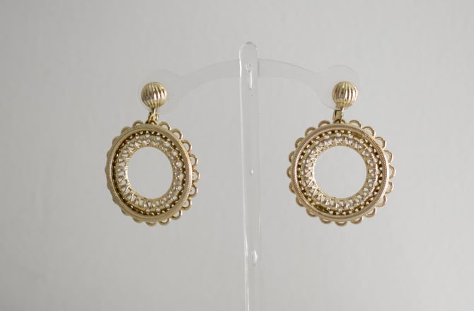 1960s Coro Gold Filigree Hoop Clip Earrings 