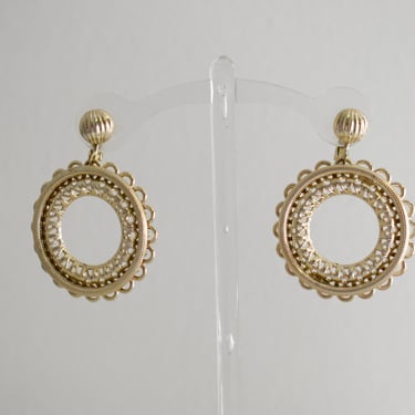 1960s Coro Gold Filigree Hoop Clip Earrings 