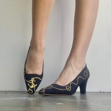 ESCADA 80’s black and gold anchor heels by VintageRosemond