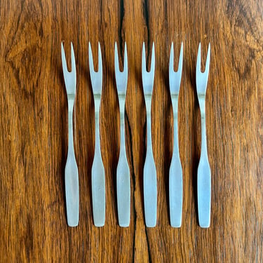 6 Mid Century WMF Germany Form 3600 Flatware Meat Forks - Stainless Steel - Older Triangle Mark 