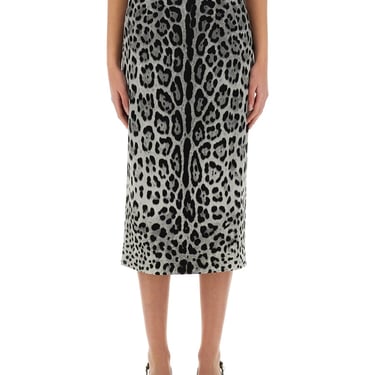 Dolce & Gabbana Women Leopard Print Charmeuse Longuette Skirt