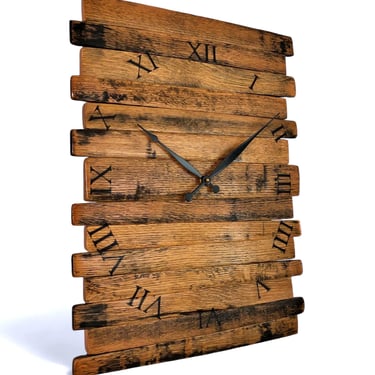 Whiskey Barrel Clock - Bourbon Barrel Clocks - Kentucky Oak Cask Decor - Distillery Decorations - Large Rectangular Wall Hanging Clock 