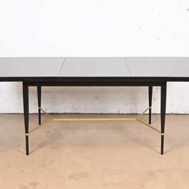 Paul McCobb for Directional Black Lacquer and Brass Extension Dining Table, Newly Refinished