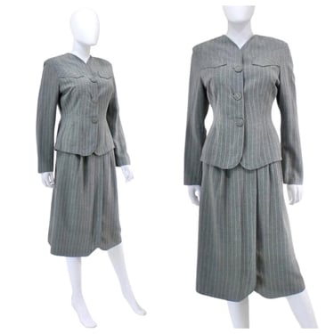 1940s Pinstripe Suit - 1940s Womens Suit - 1940s Gray Suit - Womens Pinstripe Suit - Womens Gray Suit - Gray Pinstripe Suit | Size Small 