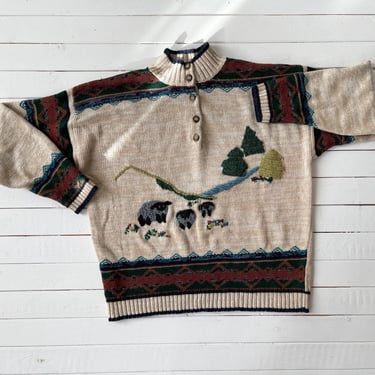 embroidered sweater | 90s vintage beige sheep farm cottagecore country scenic streetwear aesthetic mockneck sweater 