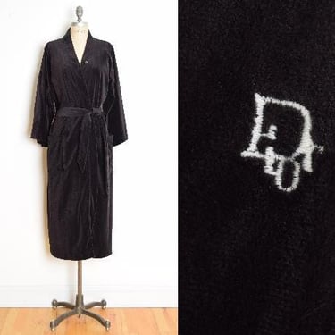vintage 80s robe Christian Dior Monsieur black velour logo bath wrap one size clothing 