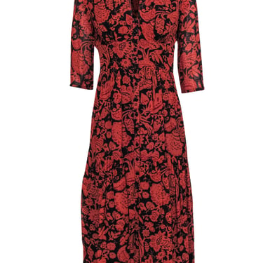 Ba&amp;sh - Rust Red &amp; Black Paisley Floral Button-Front Maxi Dress Sz XS