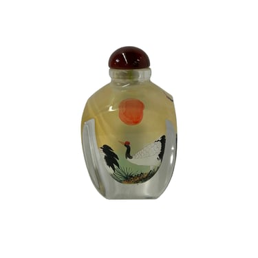 Chinese Inside Oriental Sun Cranes Graphic Glass Art Bottle ws4174E 