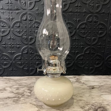 White Hobnail Oil Lamp