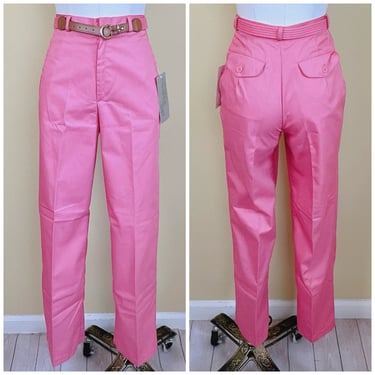 1980s Vintage Fundamental Things Pink Trousers / 80s NWT Petite High Waisted Bubblegum Pants / Size XS Waist 25