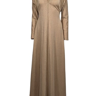 Trina Turk - Sparkly Gold Tie Front Maxi Dress Sz M