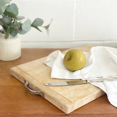 vintage French bread board with silverplate handle