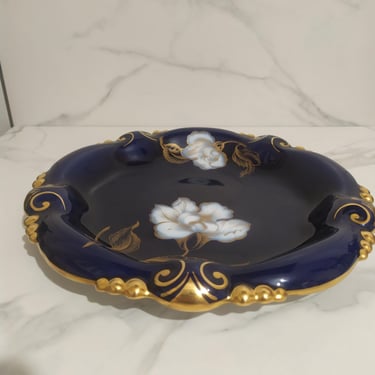 Vintage Hutschenreuther Cobalt Blue Plate • 1934 Commemorative Porcelain • Gold Floral Trim • German Decorative Wall Plate 