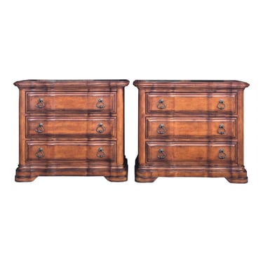 Rustic European Three Drawer Marble Top Commodes - a Pair 