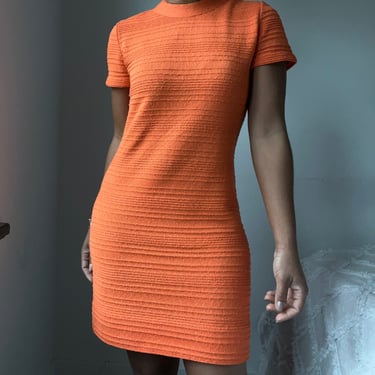vintage double knit mock collar orange textured mod era dress 