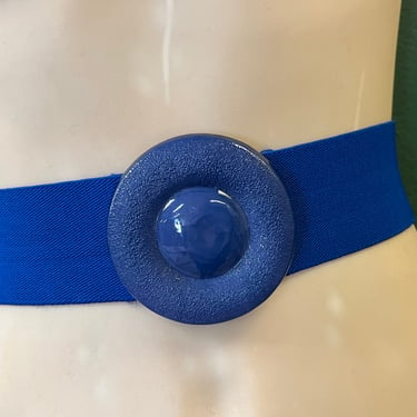 blue stretch belt 1980s elastic circle buckle medium large 