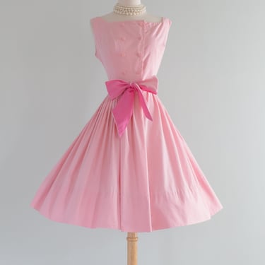 Adorable 1950's Cotton Candy Pink Sun Dress With Sash / Med.