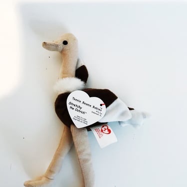 Retired Ostrich Beanie Baby Vintage Stretchy the Ostrich Beanie Plush Doll TY Retired Collectible 1990s Stuff Dolls Teenie Beanie Baby 