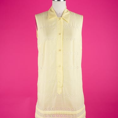 Vintage 60s NWT Nordstrom Pale Yellow Eyelet House/Beach Dress (M) 