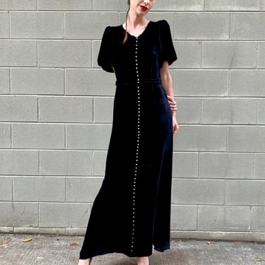 Midnight 30's Black Silk Velvet Maxi