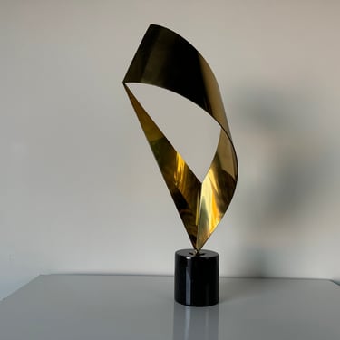 80's Curtis Jere - Style Abstract Brass Sculpture on Marble Base 