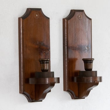 PAIR of Vintage Wood Candle Sconces,Set of Two Wooden Candlestick Wall Sconces 